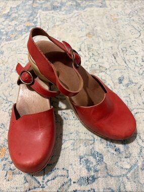 Dansko Red Leather Mary Jane Clogs